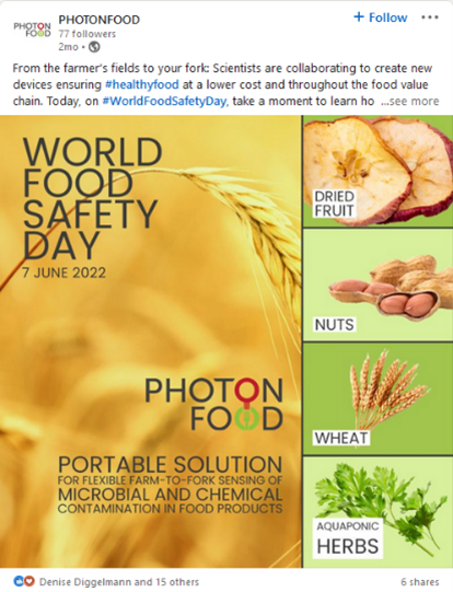 Example screenshot from the PHOTONFOOD project's Twitter announcement of an international special day.